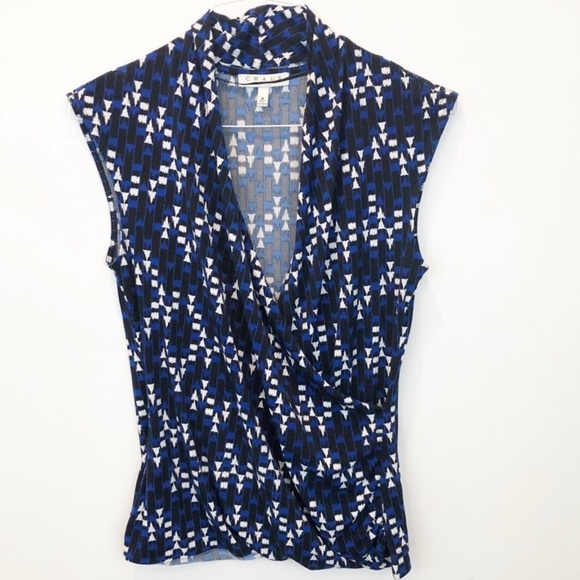 Chaus Tops - Chaus Faux Wrap Blue Sleeveless Top